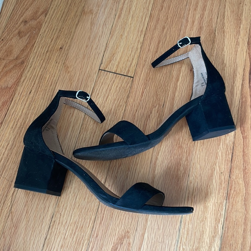 Merona Black Suede Ankle Strap Block Heels